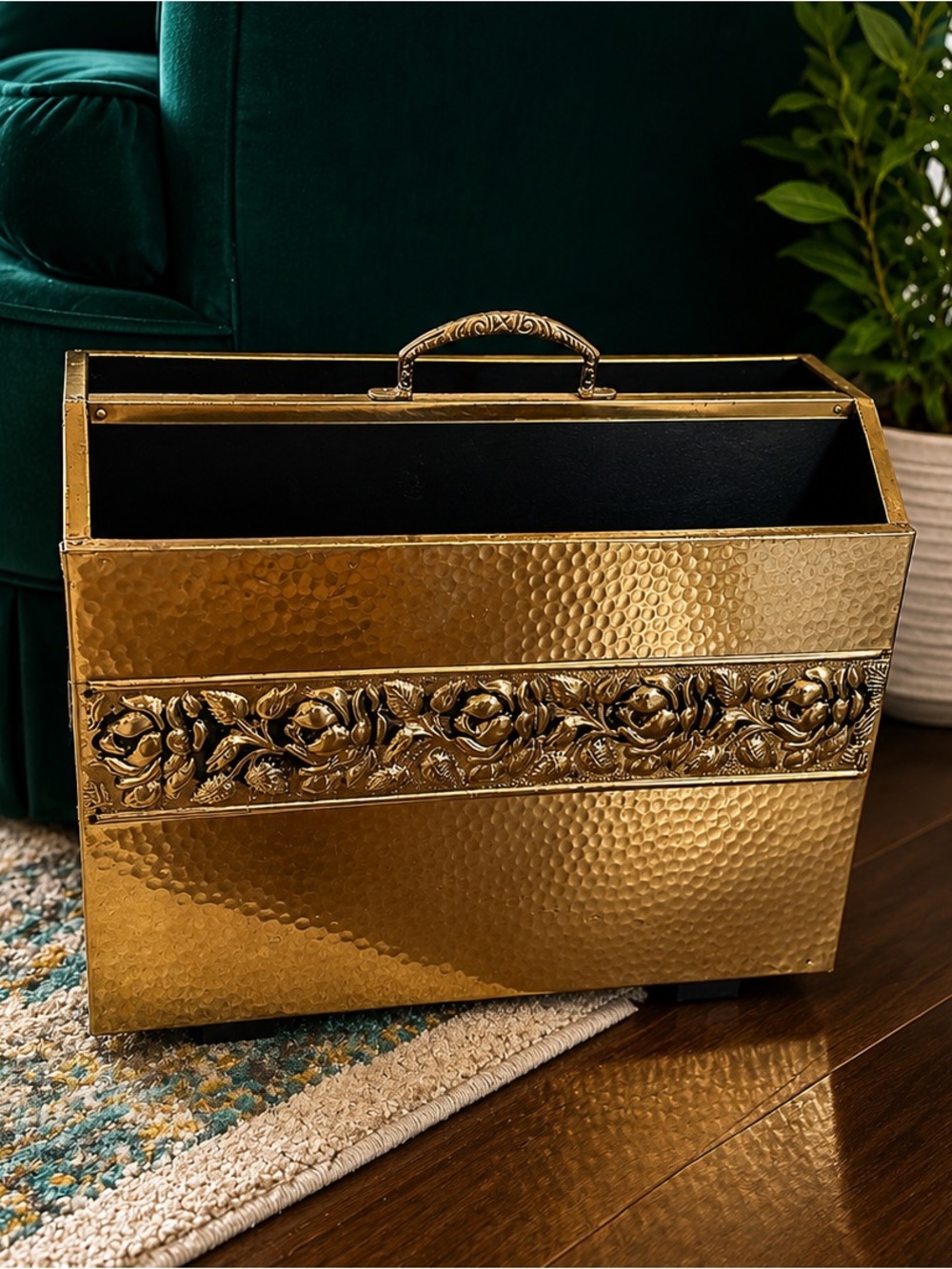 Elegant Gold Decorative Storage Caddy with Floral Band